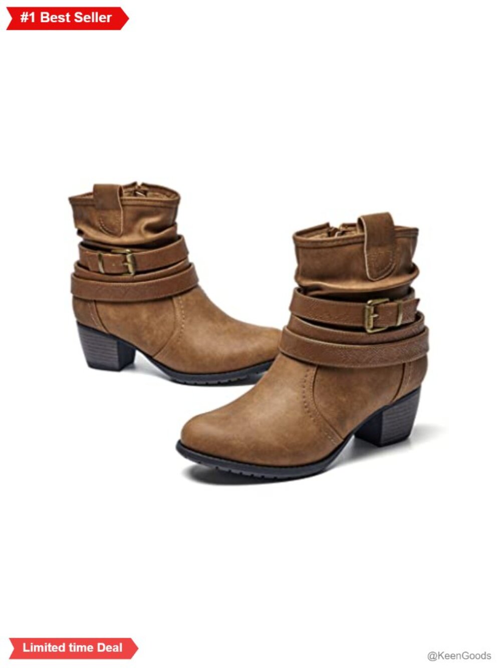 Mid Calf Boots Round Toe Low Heel Slouchy Dress Booties Buckle Strap Side Zipper